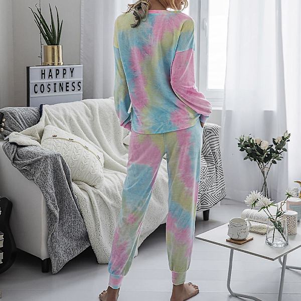 Kvinder Tie Dye Casual Suit Langærmet Sweatshirt Top + Snørebukser Suit Casual Jogging Lounge Wear Blue and Pink XL