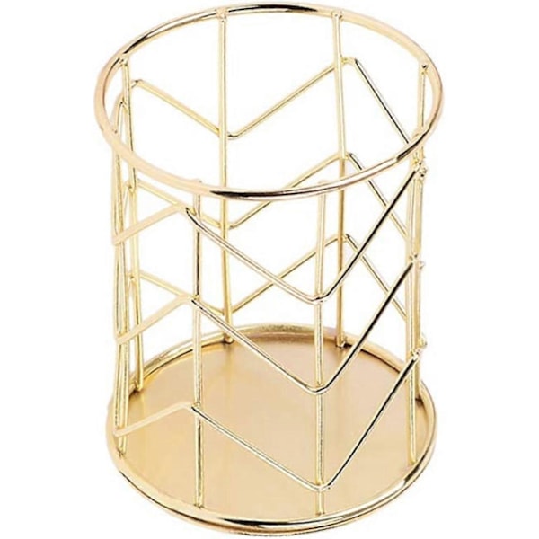 Multifunktionell Metall Hål Pennburk Guld Färg 10*8cm