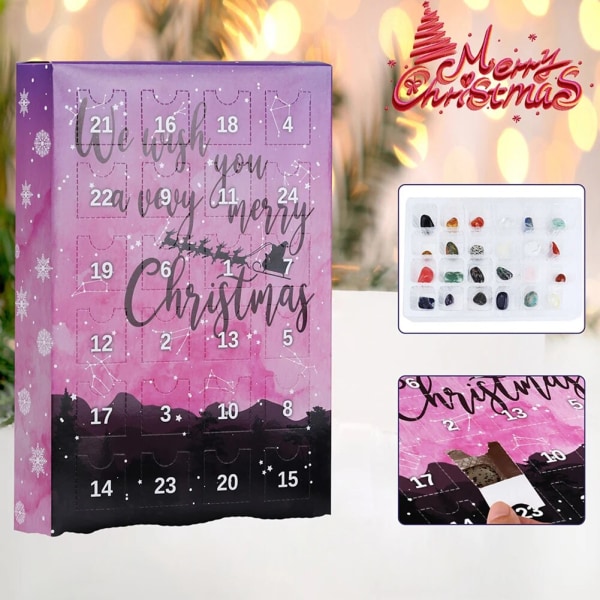 Jule-adventskalenderboks med edelsten 24 rutenett Natural Crystal Blindbokser Kreativ nyhet Overraskelsesgave til barn style 1