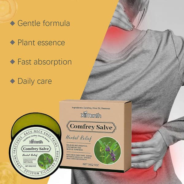 Organic Comfrey Salve, contains organic comfrey leaf in a base 1st