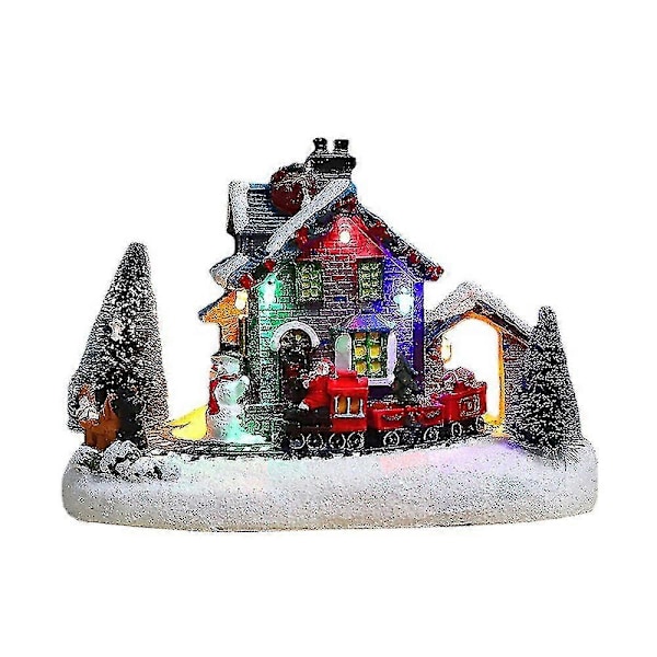 Juledekor Resin - LED Lysende Julelandsbyhus Julenissen Snømann Tog Snøscene