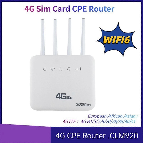 4G CPE Router WiFi 6 LTE Router med SIM-kort Slot WiFi Modem 300Mbps