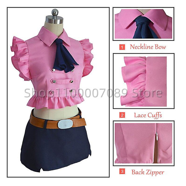 Anime The Seven Deadly Sins Elizabeth Liones Cosplay Costume Girl Rosa Kjole Parykk Antrekk Uniformskjørt Halloween Costume Dame S