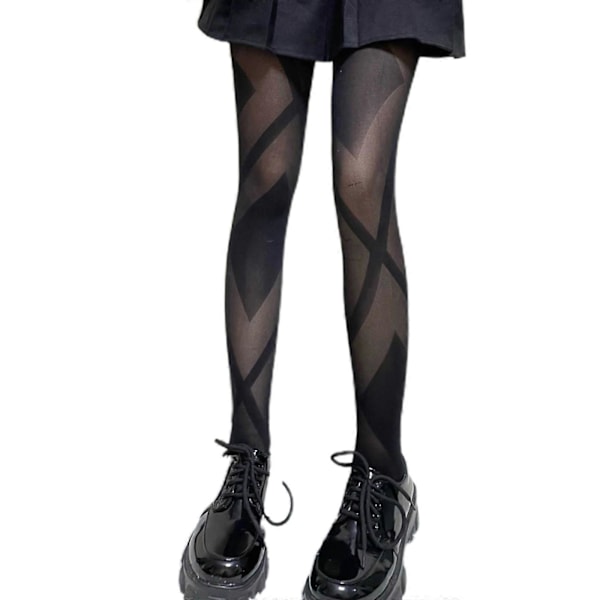 Dame Sexy Gjennomsiktig Mesh Svarte Strømpebukser Geometrisk Diamantstripet Mønstrede Tights