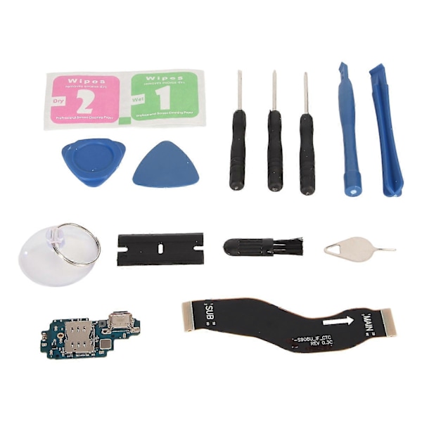 Laddport Ersättning för Galaxy S22 Ultra 5G S908B N EU Version PCB USB C Dock Connector Flexkabel Reparationsdel med Verktygssats