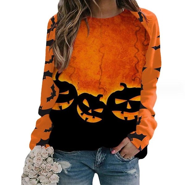 Halloween Sweatshirts Kvinder Efterår Græskar Langærmede Skjorter Bluse Græskar Grafisk trykt Crewneck Pullover Top style 6 XS