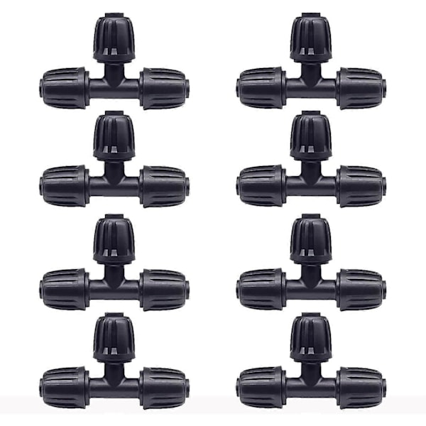 Sett med 8 vann-T-koblinger - 16 mm for svarte MDF-plastslanger