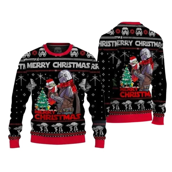 The Mandalorian Santalorian And Baby Yoda Ugly Sweater Star Wars Merry Christmas Menn Genser Høst Vinter Dame Pullover style 1 4XL