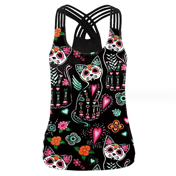Dame tanktop Halloween 3d Horror Ugly Print Cross Skulderstrop Nyhed Rundhalset Vest Tee style 4 M