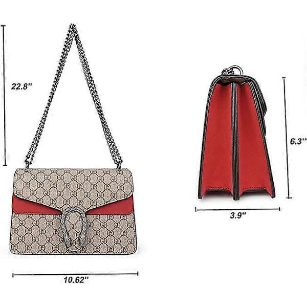 Dam Crossbody Axelväska Retro Ormskin Enfärgad Kedjerem Clutch Läder Väska Röd