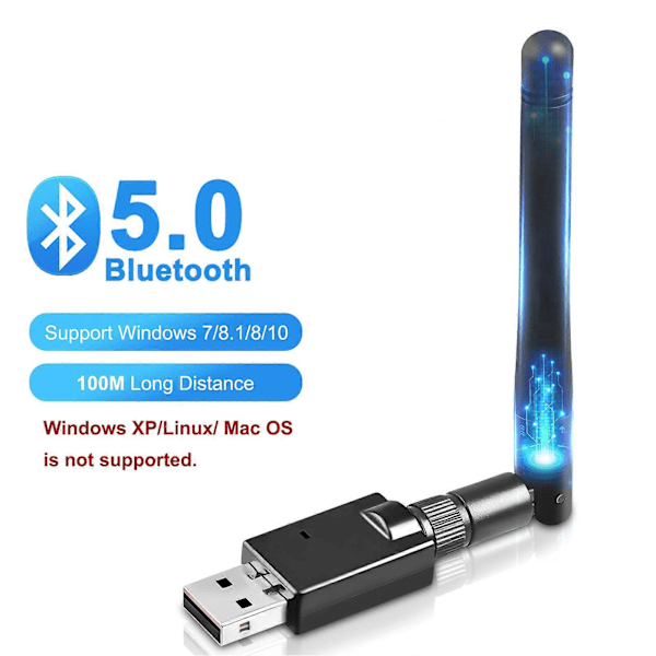 Onvian USB Bluetooth 5.0 Adapter Dongle Antenne Lang Rekkevidde 100M Trådløs Lydmottaker Sender For PC Laptop Win 7/8/8.1/10
