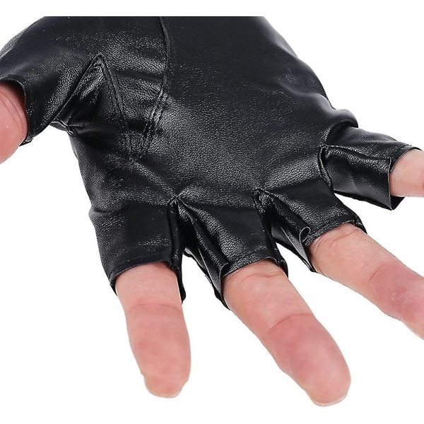 Mænd Pu læderhandsker Steampunk Gothic Half Finger Krog-loop vanter
