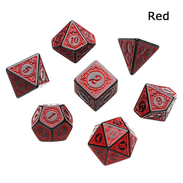 Rødt 7 stk. TRPG DND terningesæt Akryl Multi-sidet 7-terning D4-D20 Polyhedral Terninger Bordspil Matematik Bordplade