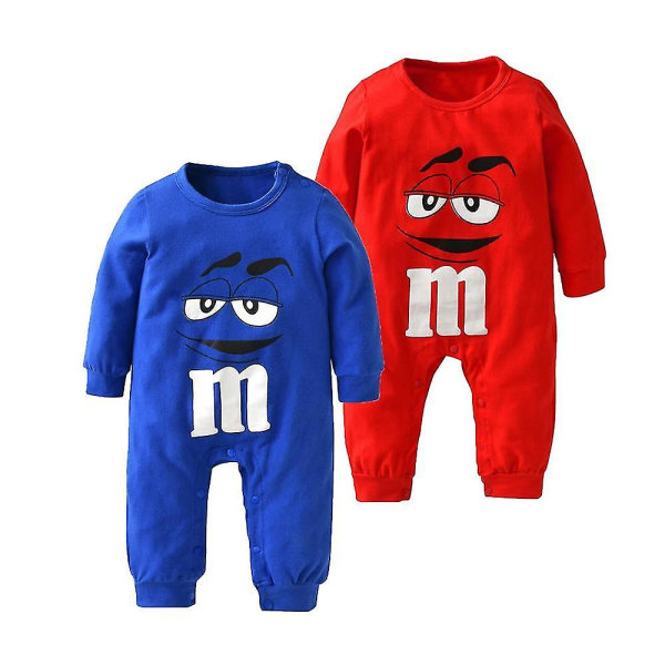 Nyfödda baby Pojkar och flickor Långärmad tröja Jumpsuit Vår- och höstkläder Printed toddler Onesie Blue 90