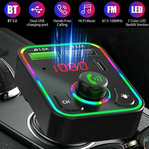 Bluetooth Bil Trådløs FM-sender Adapter 2USB + PD Hurtiglader MP3 AUX