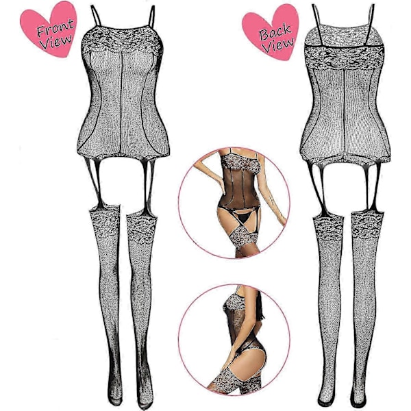 Fiskenettundertøy for kvinner Fiskenettdrakt Blondebodyer Sexy Babydoll Nattøy (4-pakning)