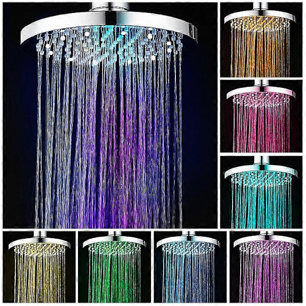 LED Dusjhode, 20CM Opplyst Dusjhode, Fargedusjhode, LED Dusjhode med 7 Farger, Rundt LED Regndusjhode, LED Opplyst Dusjhode