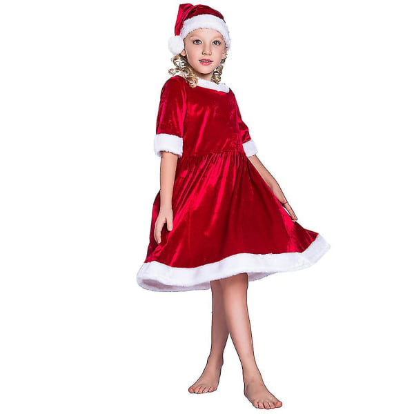 Liten jente Lille rød julekjole Festlig antrekk Høy kvalitet L