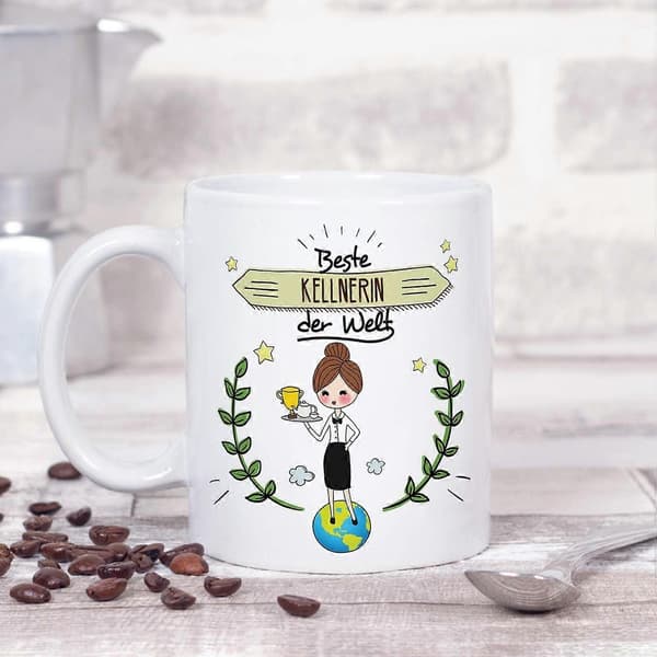 (Mugg på tyska) Servitris Mugg/Mugg Present Vacker och Rolig Kaffemugg Världens Bästa Servitris Keramik 330 ml