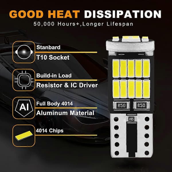 10 stk. dekoderlampe T10-4014-26smd super lys LED bred pære nummerpladelygte læselampe