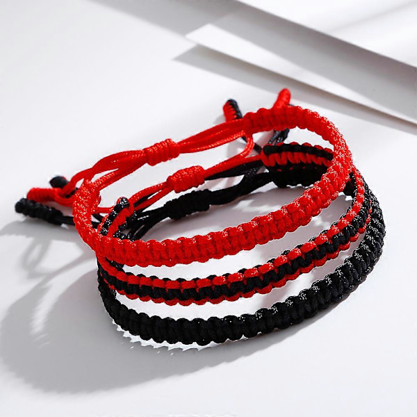 Håndlagde tibetanske buddhistiske lykkearmbånd svarte røde tråder justerbare knuter armbånd for kvinner menn håndleddsmykker