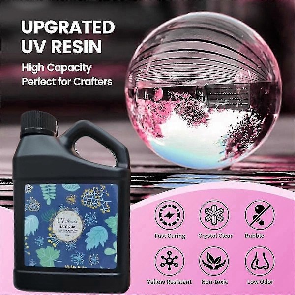 UV Resin 500g - Oppgradert Krystallklar Hard UV Hurtigherdende Epoksy Resin Forsyninger for Håndverk Smykkefremstilling