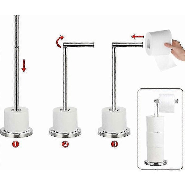 Stående toiletpapirholder i rustfrit stål, ideel til 4 ruller toiletpapir, nem at vedligeholde, rustfrit stål