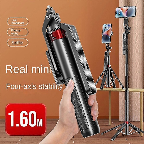 P185 Aluminiumlegering 1,6 m Håndholdt Stabilisator Gulv Teleskopstang Quadrupod Mobiltelefon Bluetooth Selfie Stick-b