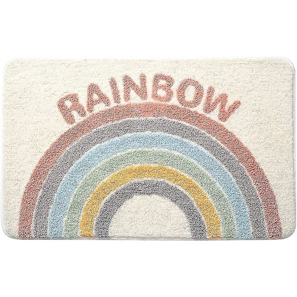 Tflycqrainbow Flockande Badkarsmatta, Badrumsmatta Vattenabsorberande Halkfri Mjuk Mikrofibermatta För Badkar Handfat Dusch Och Badrum Söt Tecknad Dörrm
