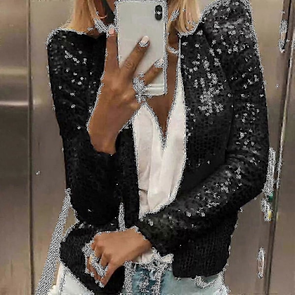\"Igan-ermet dame Shiny Sequin jakke Åpen Casual Fe Et Ckg-\"
