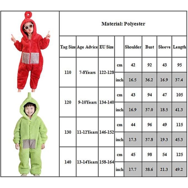 Barns Teletubbies kostym julpyjamas jumpsuit Green 13-14Years
