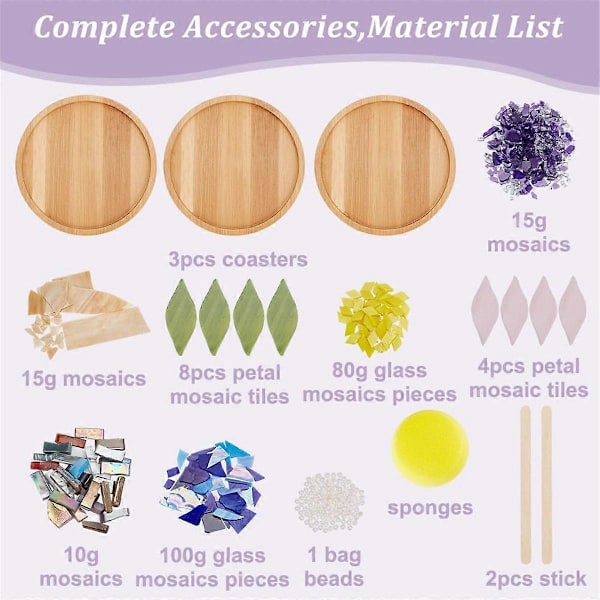DIY Mosaik Hantverksset 3 Set Blommiga Bambu Underlägg Set