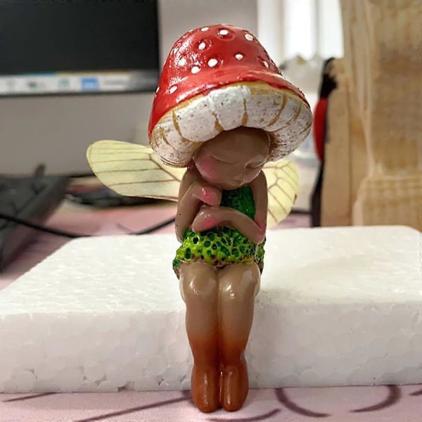 Sovande Fe Figur Hantverk Svamp Älv Pixie Prydnad Staty Dekoration