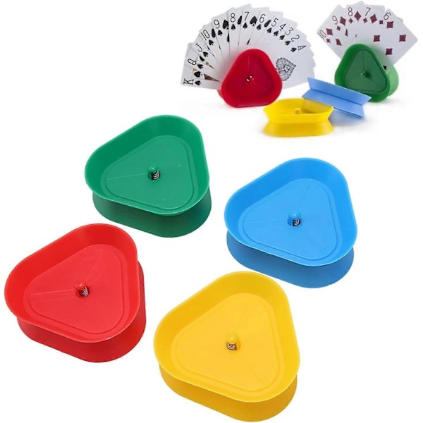 4 kpl Kädet vapaana pelikortin pidike, 8 x 8,4 x 2,5 cm, 4 väriä kolmion muotoinen korttipelipidike aikuisille ja lapsille