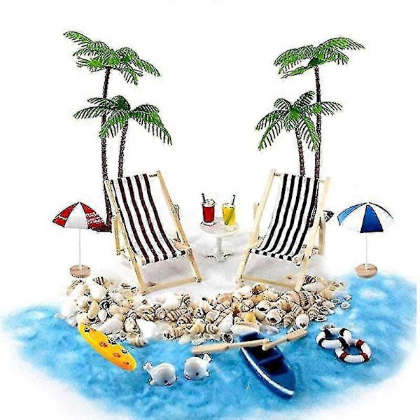 18 stk 1:12 Dukkehust Miniatyr Dekkstol Strandparasoll Båtskallsett Dekor