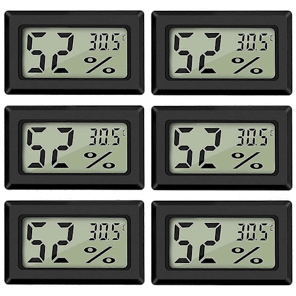Digitalt Temperatur Fugtigheds Meter Termometer Mini Digitalt Termometer Hygrometer og Fugtighedsmåler Sort (6 Pak - Firkantet)