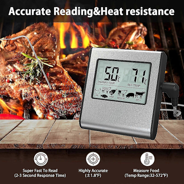 Digital Kökstermometer Mat Temperaturmätare med Temperaturprob Digital Ugnstermometer för Grill Rökare BBQ Kök