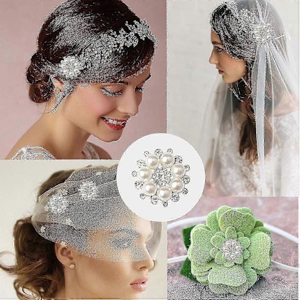 10 stk. Rhinestone Perleudsmykninger, Håndværks Perleblomstknapper Perleblomstudsmykninger Runde Rhinestone Faux Perle