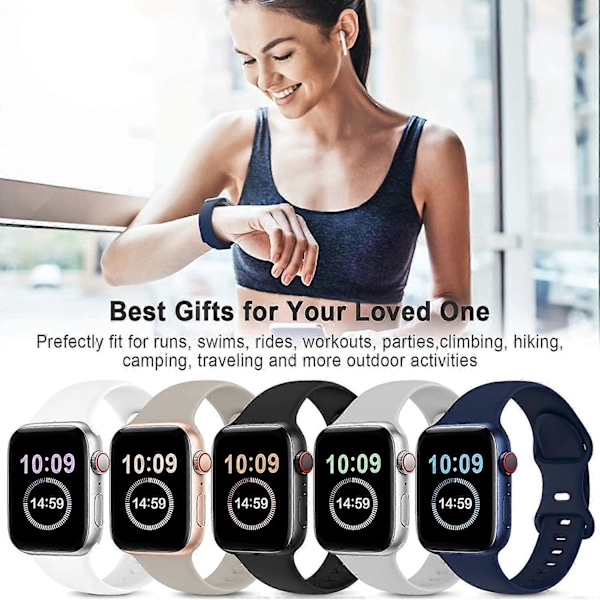 5-pak remme kompatible med Apple Watch rem 38 mm 40 mm 41 mm 42 mm 44 mm 45 mm, kompatible med iWatch Series 7 6 5 4 3 2 1 SE Kvinder Mænd Sten/Sort/Hvid