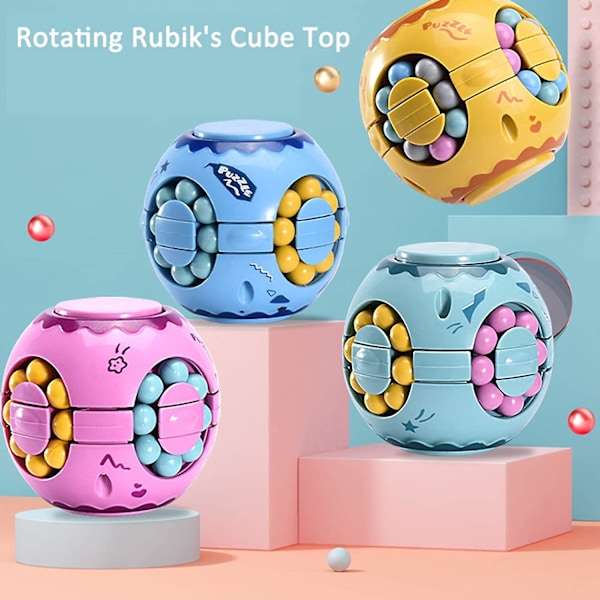 2 in 1 pyörivä fidget-spinneri, taikapapu, ääretön kuutio, stressipallo aikuisille, lapsille, unisex, lasten opettavainen palapelikuutio (pinkki)