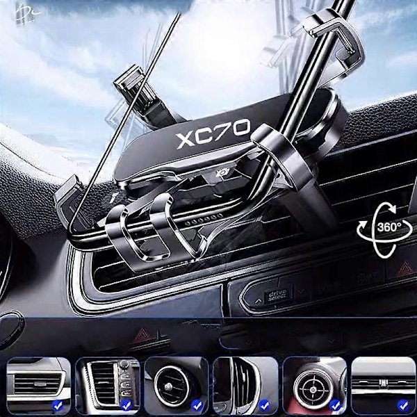 Auton puhelinpidike, ilmastointiaukkoon kiinnitettävä GPS-teline Volvo XC70 -automalleihin