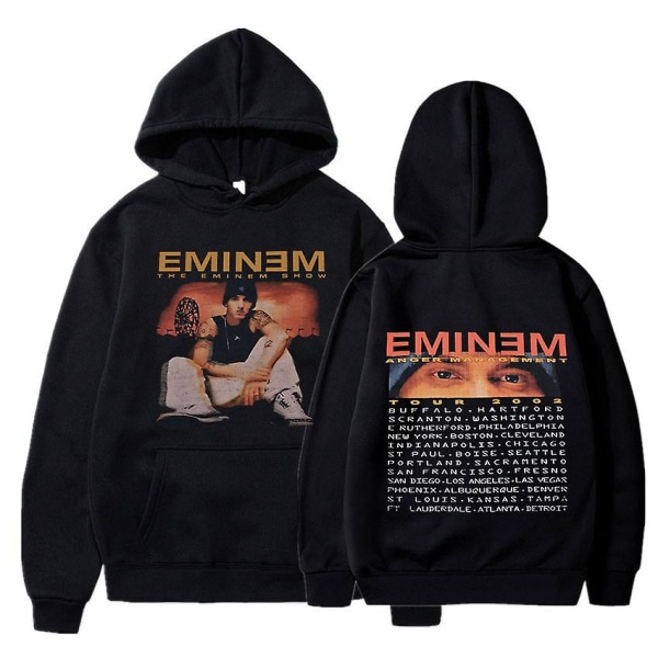 Eminem Anger Management Tour 2002 Hættetrøje Vintage Harajuku Funny Rick Sweatshirts Langærmede Mænd Kvinder Pullover Mode black XXL
