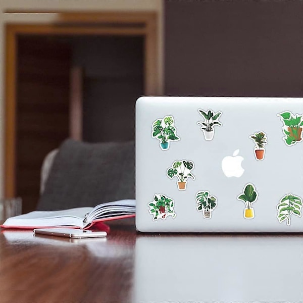 100 stk Grønne Plante Stickers, Grønne Blad Vinyl Dekal, Vandafvisende Æstetisk Sticker Pakke, Potteplante Blomster Dekal Stickers til Laptop Vandflaske