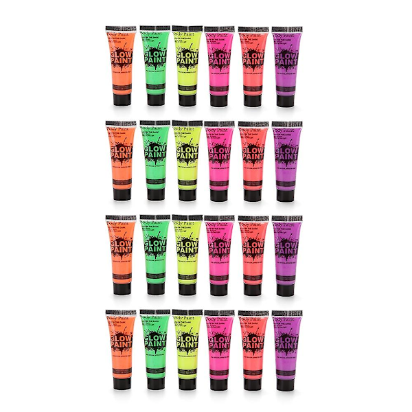 24 Tuber 10ml/0.34oz Kroppsmaling som lyser i UV-lys Ansikts- og kroppsmaling med 6 farger som lyser i svartlys