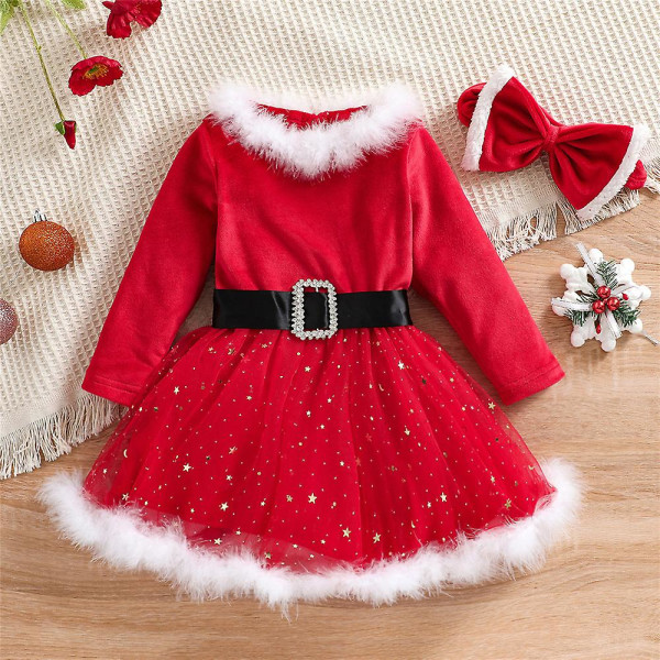Jul Børn Piger Santa Claus Cosplay Kostume Fancy Dress Fest Xmas Outfit Sæt 5-6Years