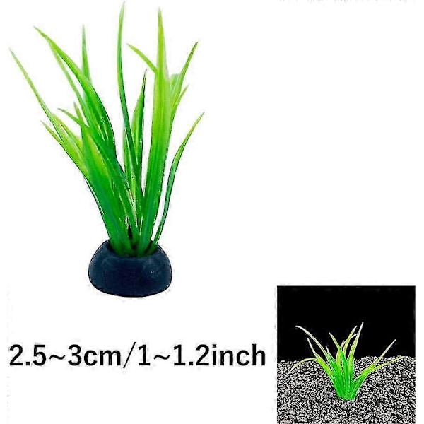 Akvarieplanter Akvariedekorationer 20 stk. Lille Størrelse/2,5 cm Høje Kunstige Plastplanter Guldfisk Vandland Fiskesjul Mini Græssæt (Grøn-B)