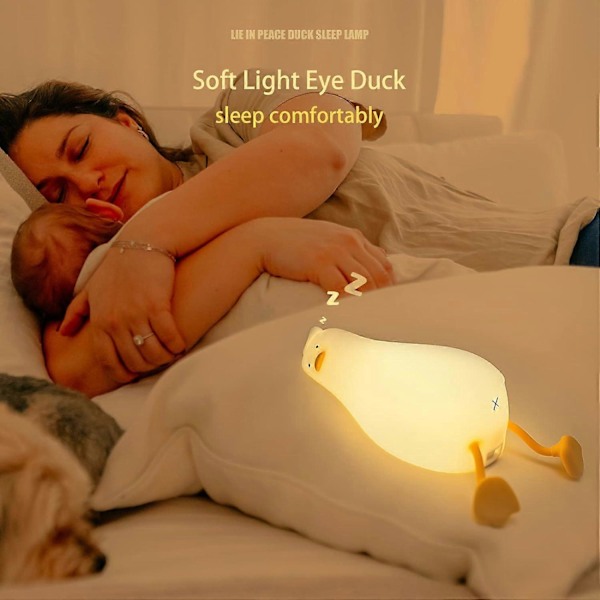 LED Squishy And Lampe, Sød Lysende And, Dæmpbar Silikone Natlampe til Børneværelset, Genopladelig Sengelampe med Touch