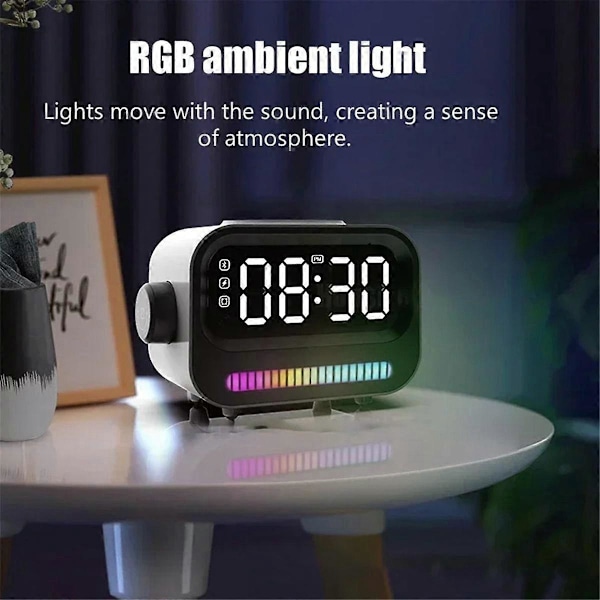 4-i-1 Högkvalitativa Bluetooth-högtalare 15W LED RGB-ljus Digital Väckarklocka Magnetisk för Mobiltelefon
