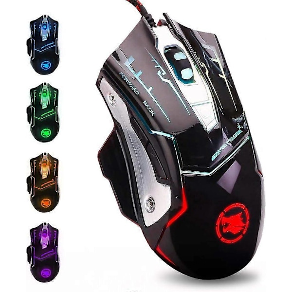 USB Datamus med Ledning, Opplyst Bærbar Datamus med RGB 7 Farger Pustelys (M738)