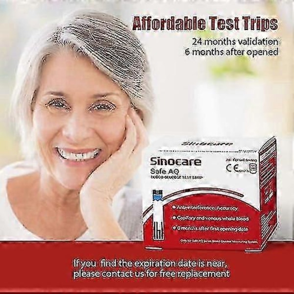 Sinocare 50 stk Blodsukker Teststrimler & 50 stk Lansetter for Safe AQ Smart og Safe AQ Voice A1